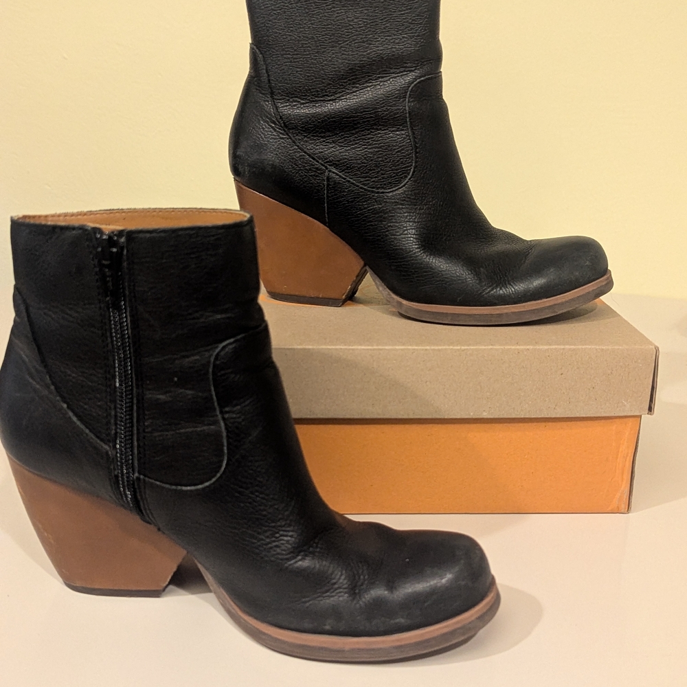 Kork-Ease Black Leather Heeled Boots